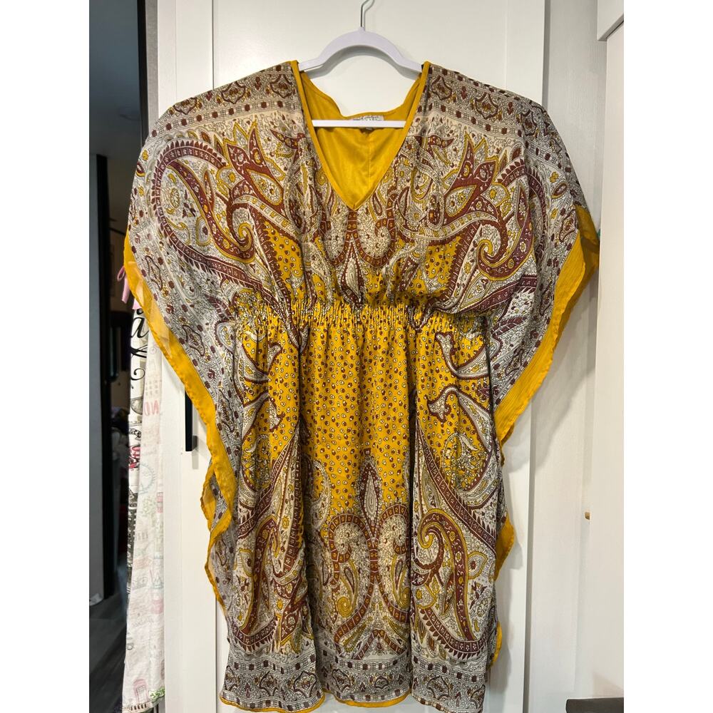 Speed Control Dress Festival Flowy Romantic SZ 1X Chiffon Orange Paisley Boho